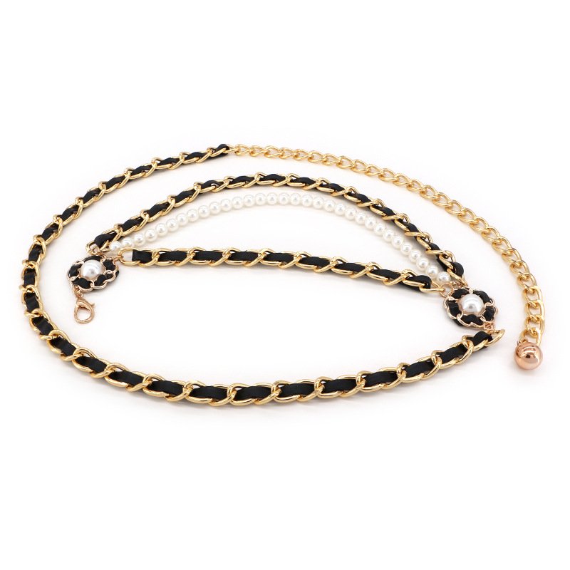 Fashion Camellia Flower Body Chain Gold Plated Weave Leather Waist Chain Women Classic Jewelry Accessories Designer Belts