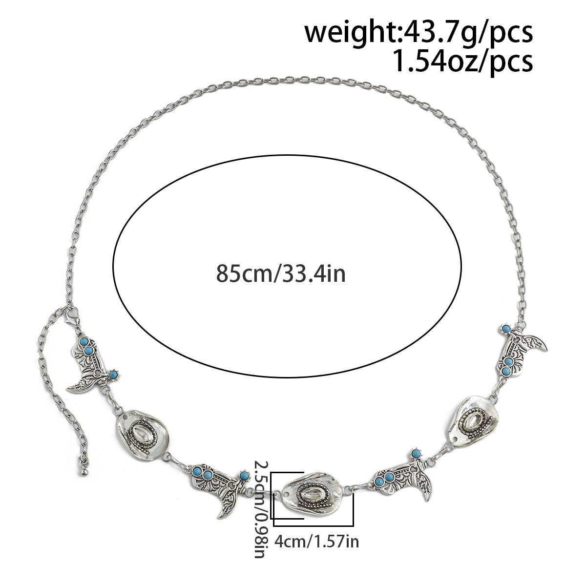 Retro Western Style Body Chain Punk Waist Chain Cowgirl Boot Hat Turquoise Belt for Woman Gift