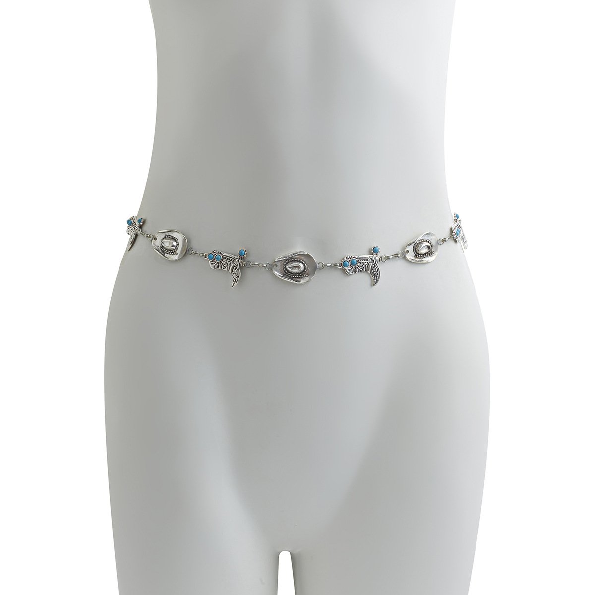 Retro Western Style Body Chain Punk Waist Chain Cowgirl Boot Hat Turquoise Belt for Woman Gift