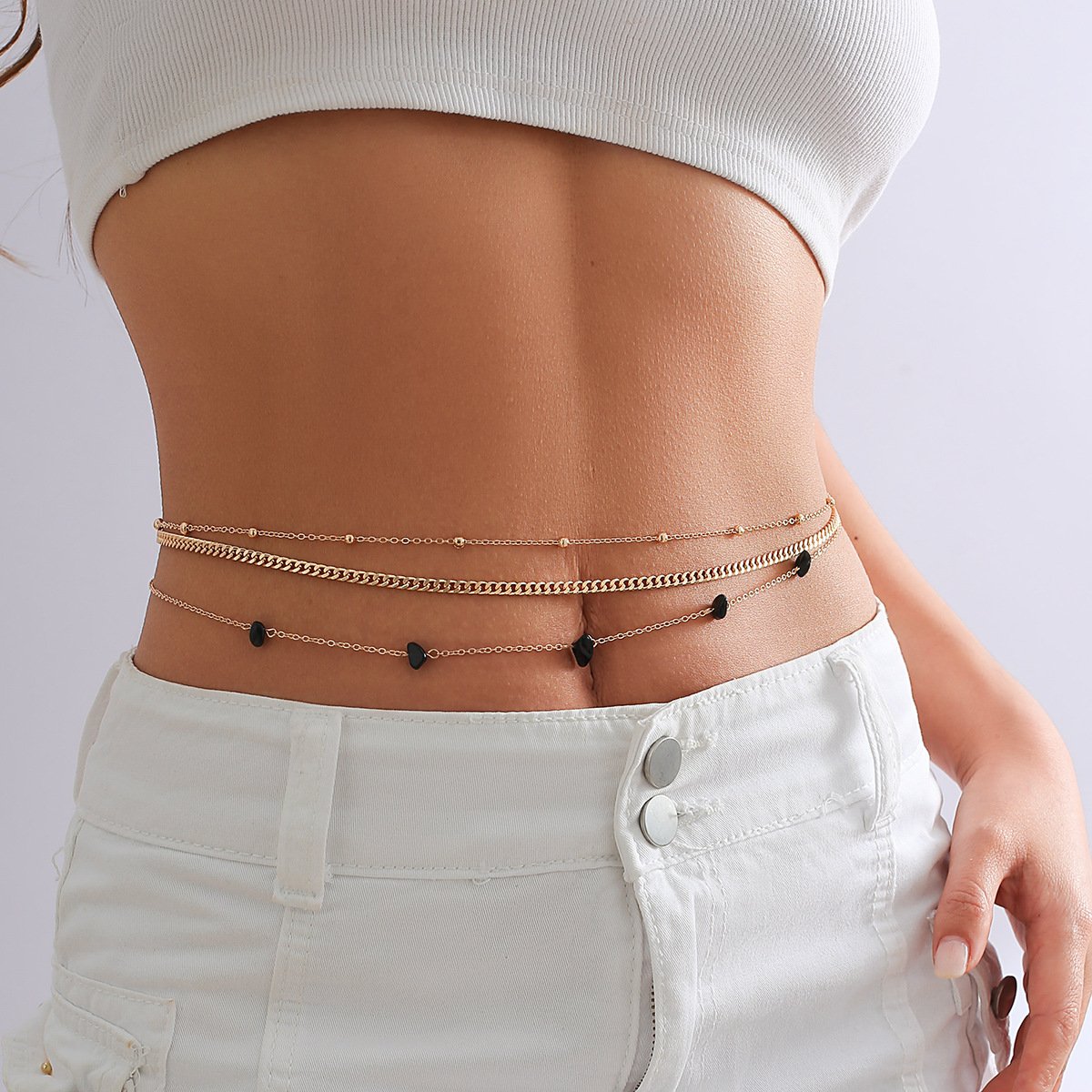 Sexy Vintage Aesthetic Belly Chain Thin Beads Link Body Chain Waist Chain Belt Streetwear Summer Women Fashion Body Jewelry