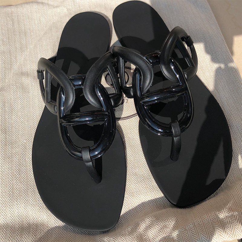 OEM Women H Chain Belt Egerie Slipper for Outdoor Brand Name Design Custom Made Lady Jelly Flip Flop Sandal