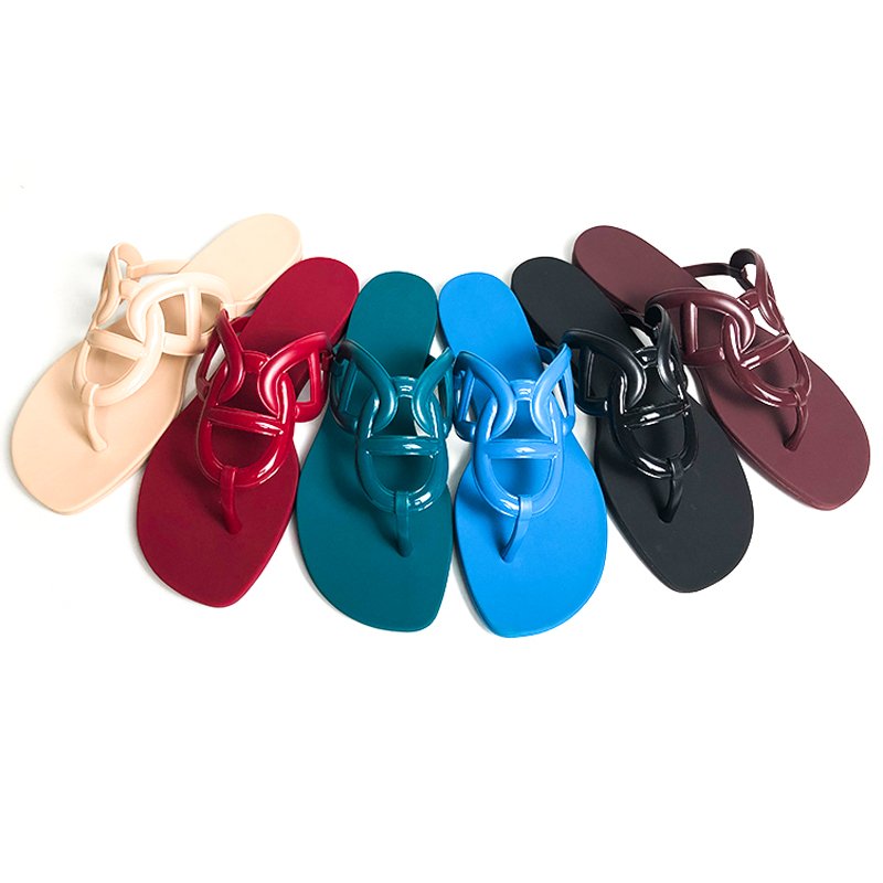 OEM Women H Chain Belt Egerie Slipper for Outdoor Brand Name Design Custom Made Lady Jelly Flip Flop Sandal