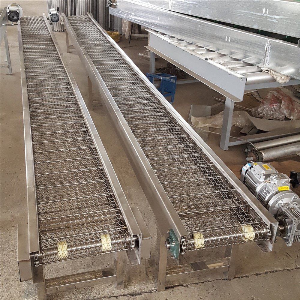 Belt conveyor for draining and cleaning equipment of stainless steel chain-type mesh belt conveyor for food industry