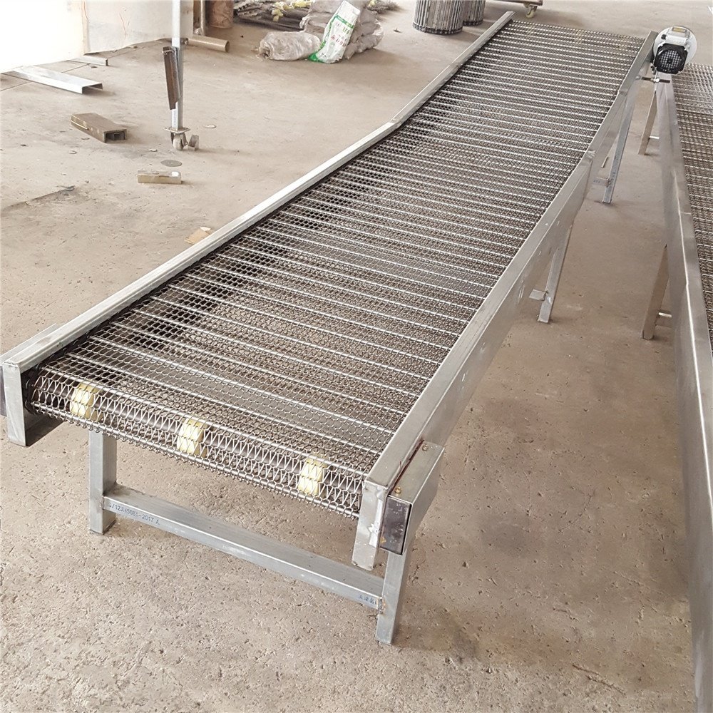 Belt conveyor for draining and cleaning equipment of stainless steel chain-type mesh belt conveyor for food industry