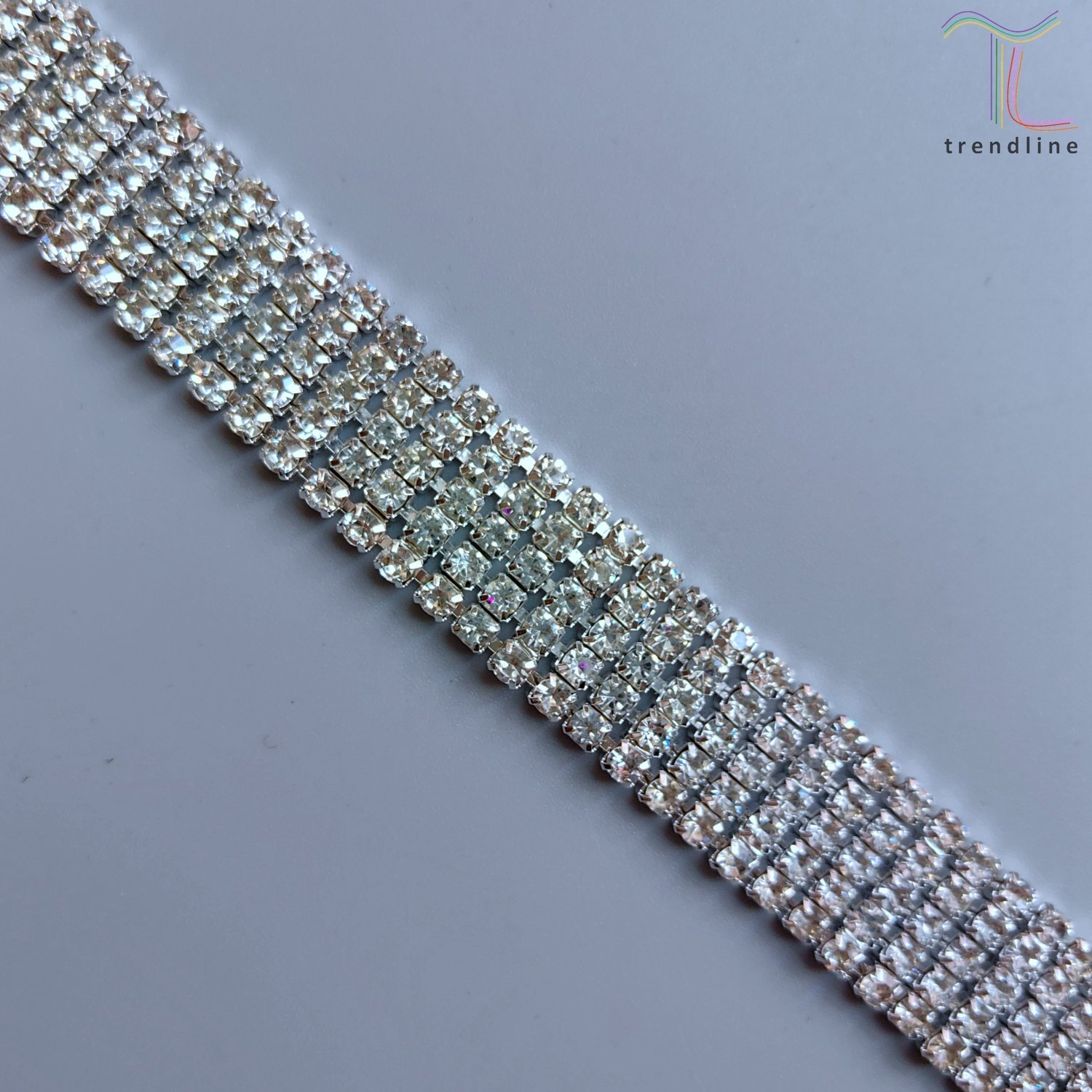 1.8cm 5 row clear silver rhinestone diamante cup trimmed chain for DIY bracelet