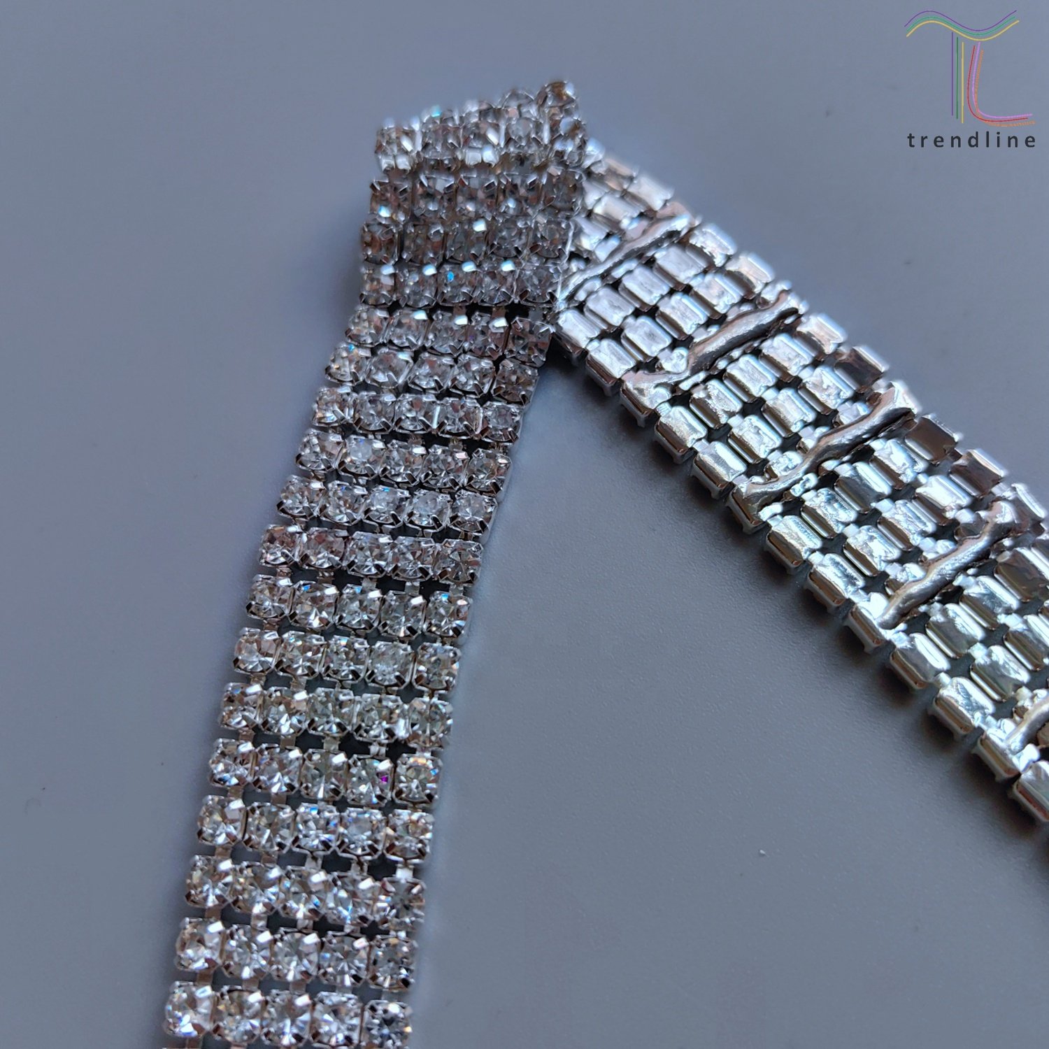 1.8cm 5 row clear silver rhinestone diamante cup trimmed chain for DIY bracelet