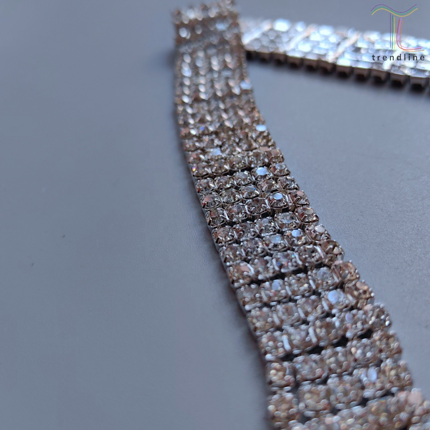 1.8cm 5 row clear silver rhinestone diamante cup trimmed chain for DIY bracelet