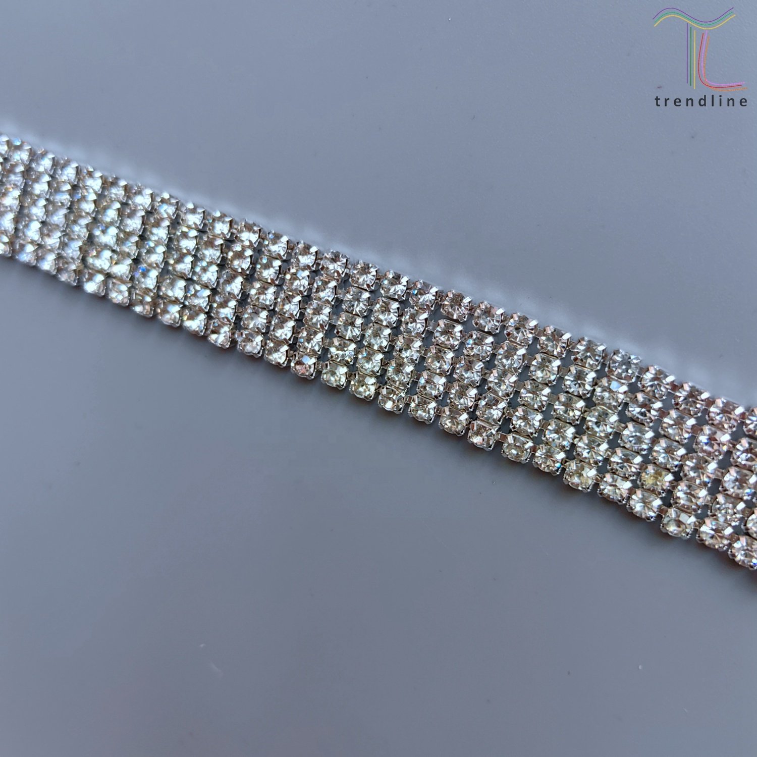 1.8cm 5 row clear silver rhinestone diamante cup trimmed chain for DIY bracelet