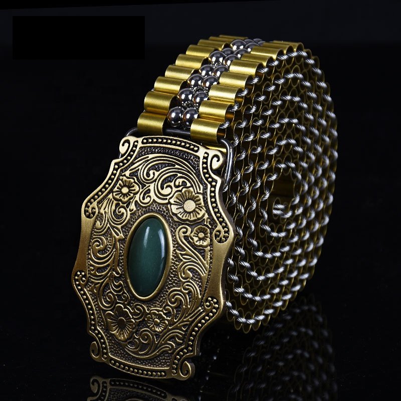 Fashion 304 Stainless Steel Ball Copper Pipe Luxury Men Chain Western Metal Belts with Solid Brass Buckle