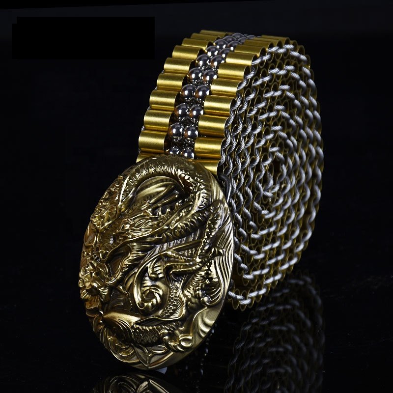 Fashion 304 Stainless Steel Ball Copper Pipe Luxury Men Chain Western Metal Belts with Solid Brass Buckle