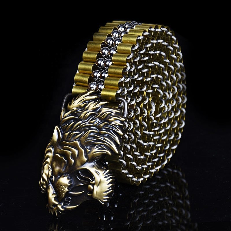 Fashion 304 Stainless Steel Ball Copper Pipe Luxury Men Chain Western Metal Belts with Solid Brass Buckle