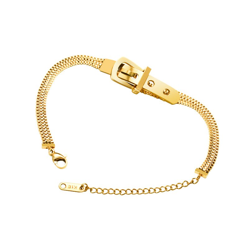 Punk 18K Gold Plated Indian Jewelry Stainless Steel 3 Layers Beads Box Chain Watch Belt Buckle Stackable Bracelets For Women