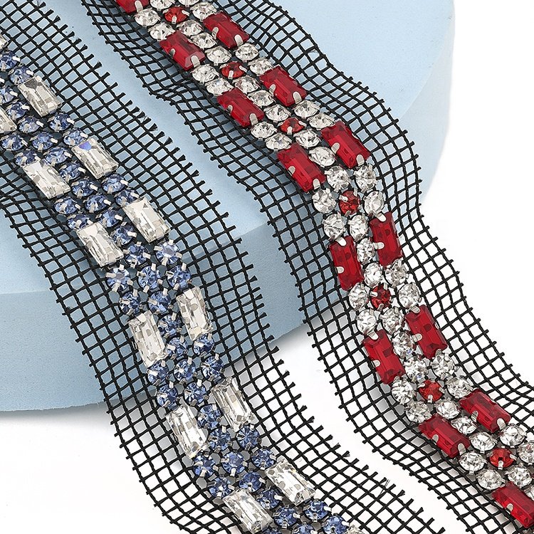 High quality mesh drill 3 row A+ glass Diy women's clothing shoes hats accessories glass trim