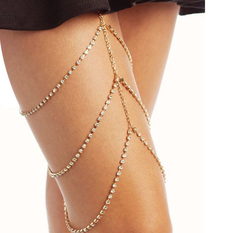 Sexy Women Shiny Rhinestone Leg Thigh Chain Body Chain 3 Layers Tassels Body Jewelry Nightclub Party Summer Beach Accessories
