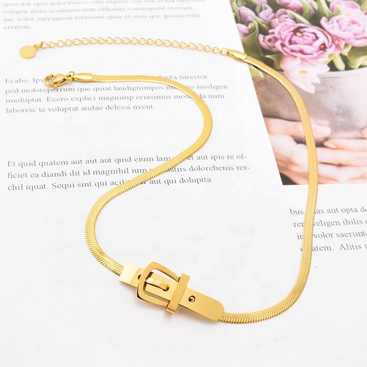 Fashion Belt Buckle Snake Chain Necklace Stainless Steel Jewelry