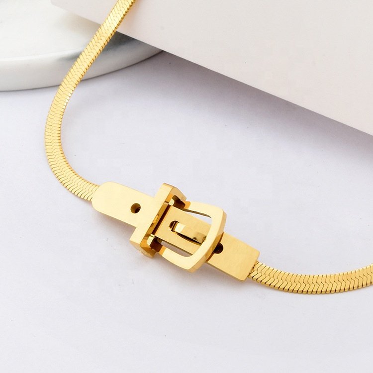Fashion Belt Buckle Snake Chain Necklace Stainless Steel Jewelry
