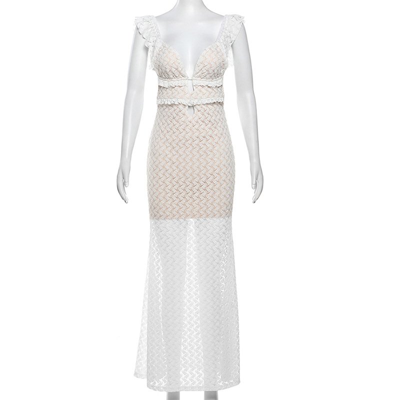 STOCK Ruffle Shoulder Women Summer Dress Textured Maxi Dress Beachwear