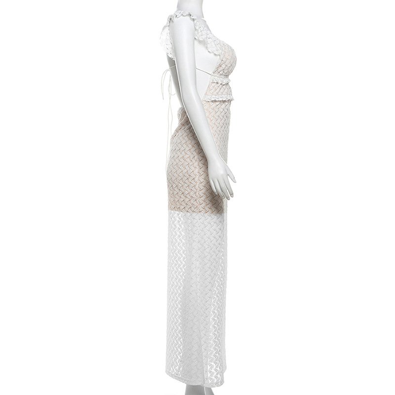 STOCK Ruffle Shoulder Women Summer Dress Textured Maxi Dress Beachwear