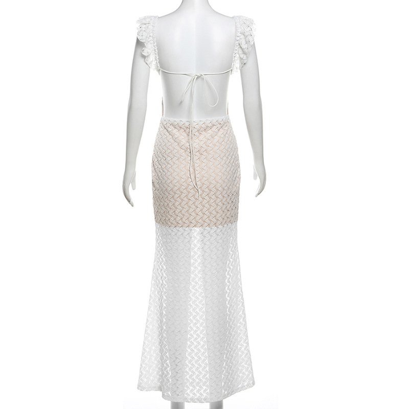 STOCK Ruffle Shoulder Women Summer Dress Textured Maxi Dress Beachwear