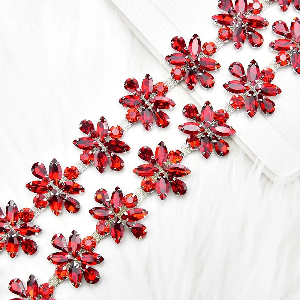 Rhinestone Flower Cup Chain Trim Sew on Applique Garment Belt Decoration Vamp Dress Accessories Crystal Horse Eye Acrylic Tassel