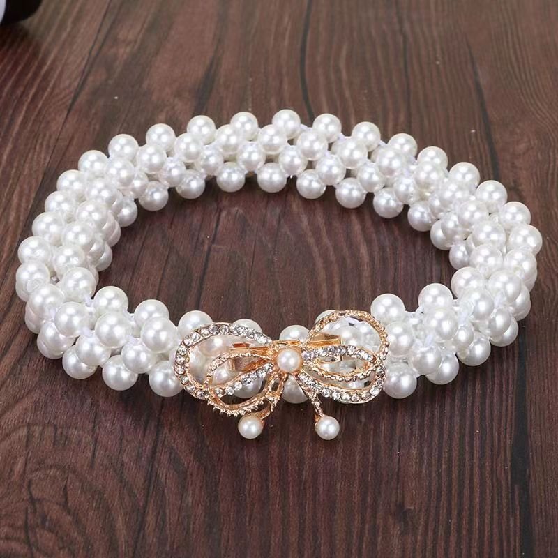 Women's Pearl Chain Belt Women Waist Korean Rhinestone Pearl Decorative Ladies Dress Waist Chain Belt Wholesale Waist Chain Belt