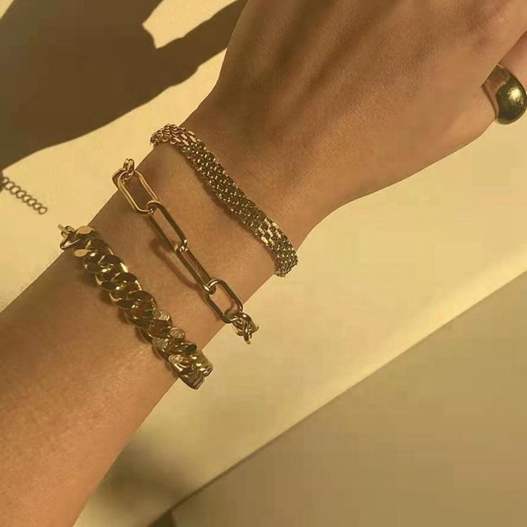 Geometric Watchbelt Stainless Steel Jewelry Hip Hop 8mm Belt Chain Bracelets For Women Men Wearing