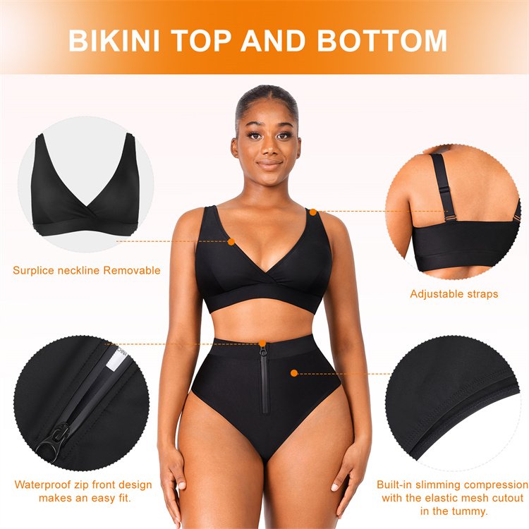 HEXIN custom logo one two piece high waist workout wholesale women bikini swimwear swimsuits shapewear bodysuits bikini set
