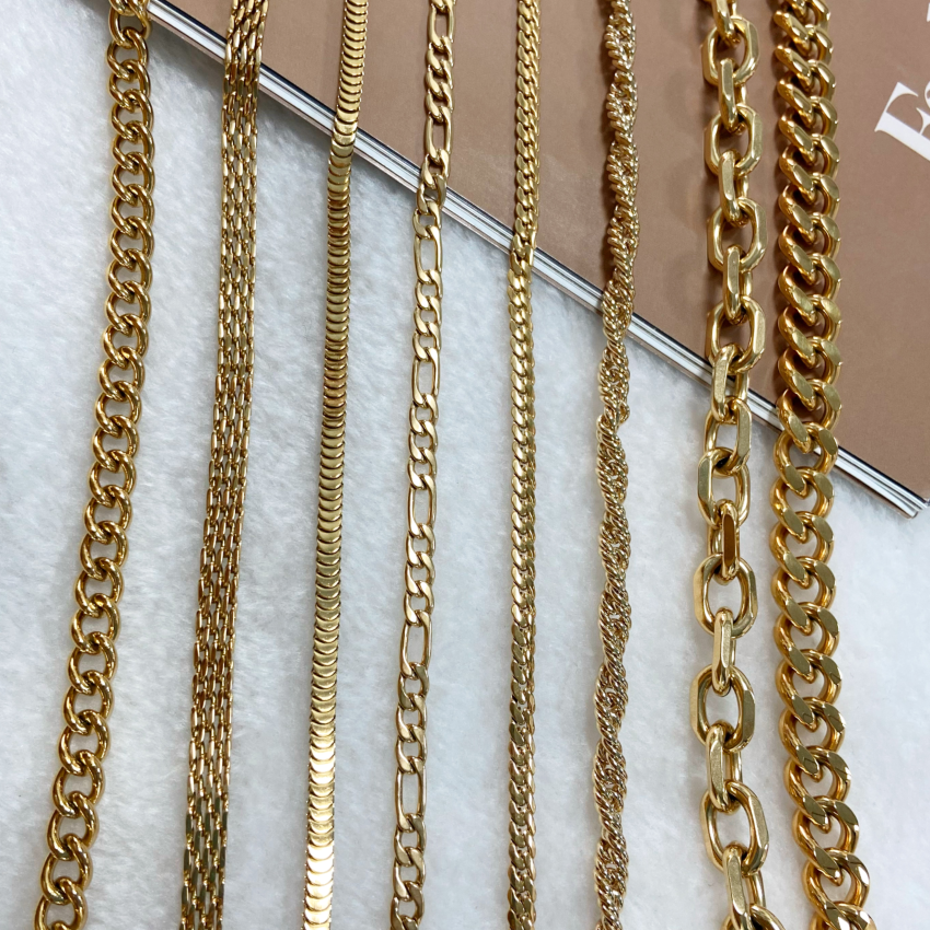 Vintage Men Women Jewelry Cuban Link Curb Chain Necklaces 18K Gold Plated Stainless Steel Multi Chains Necklaces