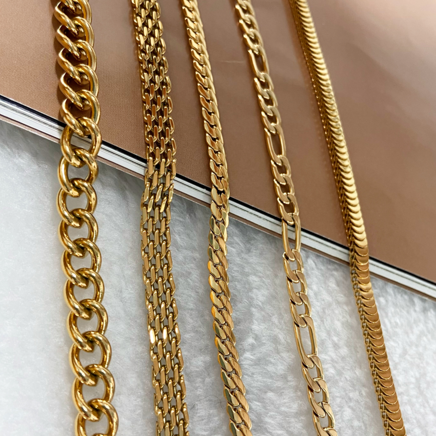 Vintage Men Women Jewelry Cuban Link Curb Chain Necklaces 18K Gold Plated Stainless Steel Multi Chains Necklaces
