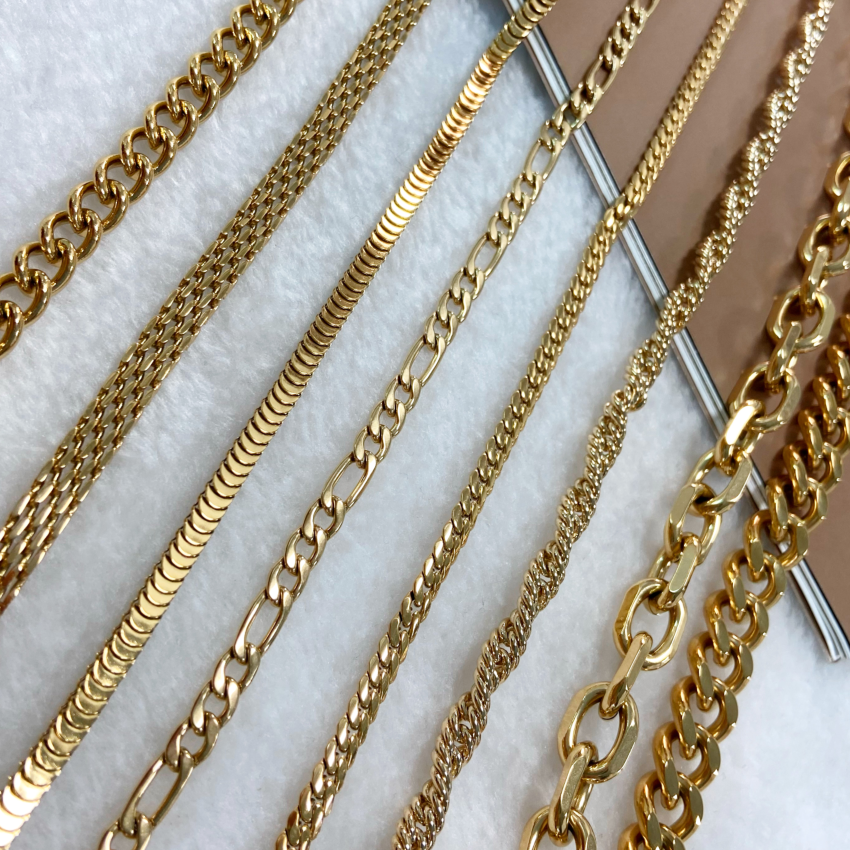 Vintage Men Women Jewelry Cuban Link Curb Chain Necklaces 18K Gold Plated Stainless Steel Multi Chains Necklaces