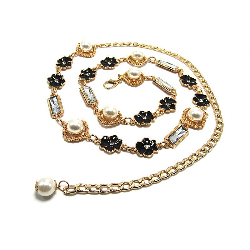 Hot Sale Women Hip Fashion Belt High Waist Gold Plate Metal Chain 116cm Flower Charm Buckle Chain For Women