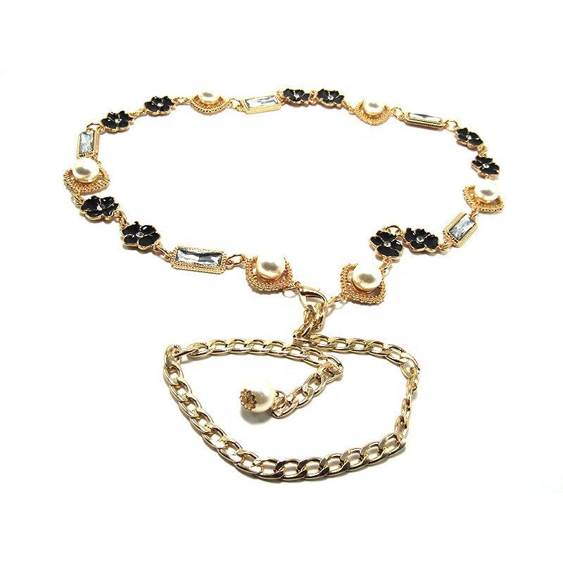Hot Sale Women Hip Fashion Belt High Waist Gold Plate Metal Chain 116cm Flower Charm Buckle Chain For Women