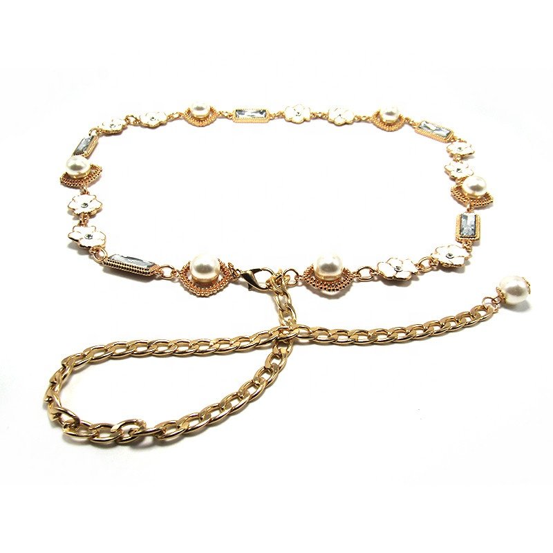 Hot Sale Women Hip Fashion Belt High Waist Gold Plate Metal Chain 116cm Flower Charm Buckle Chain For Women