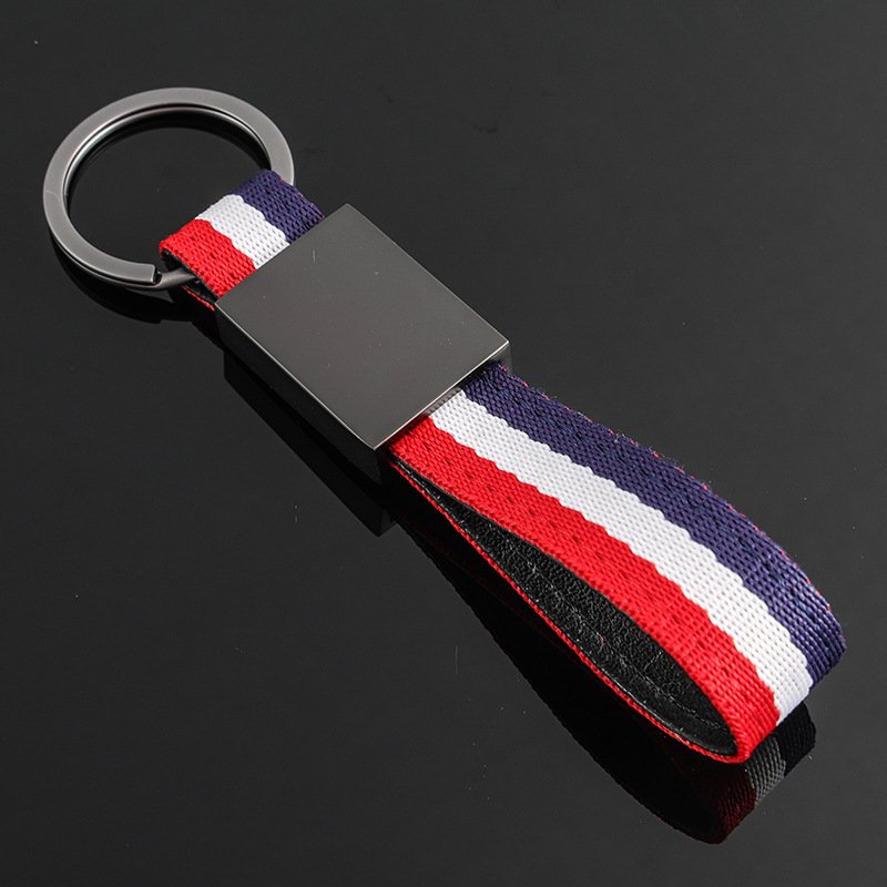 New style woven belt franch flag car keychains and italy flag braided strap car key chain with laser logo