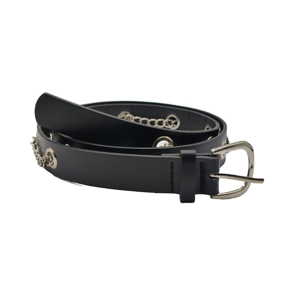 Women's Simple Versatile Punk Style Concave Shape Leather Pants Belt Metal Full Hole Western Style-for Rock Explosive Music Fans