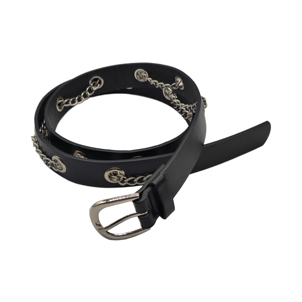 Women's Simple Versatile Punk Style Concave Shape Leather Pants Belt Metal Full Hole Western Style-for Rock Explosive Music Fans