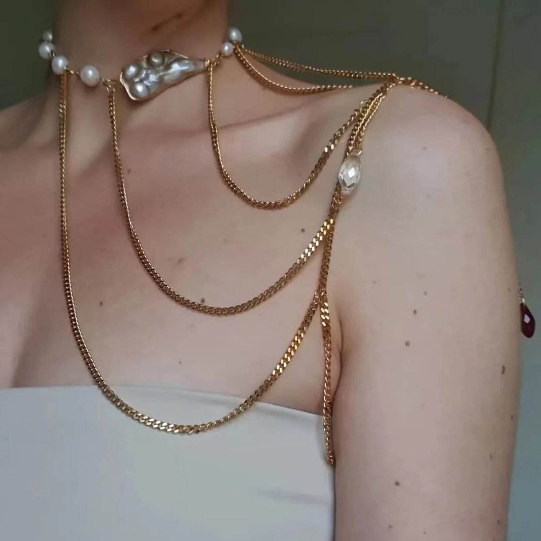 Fashion jewelry high quality pearl body chain for women