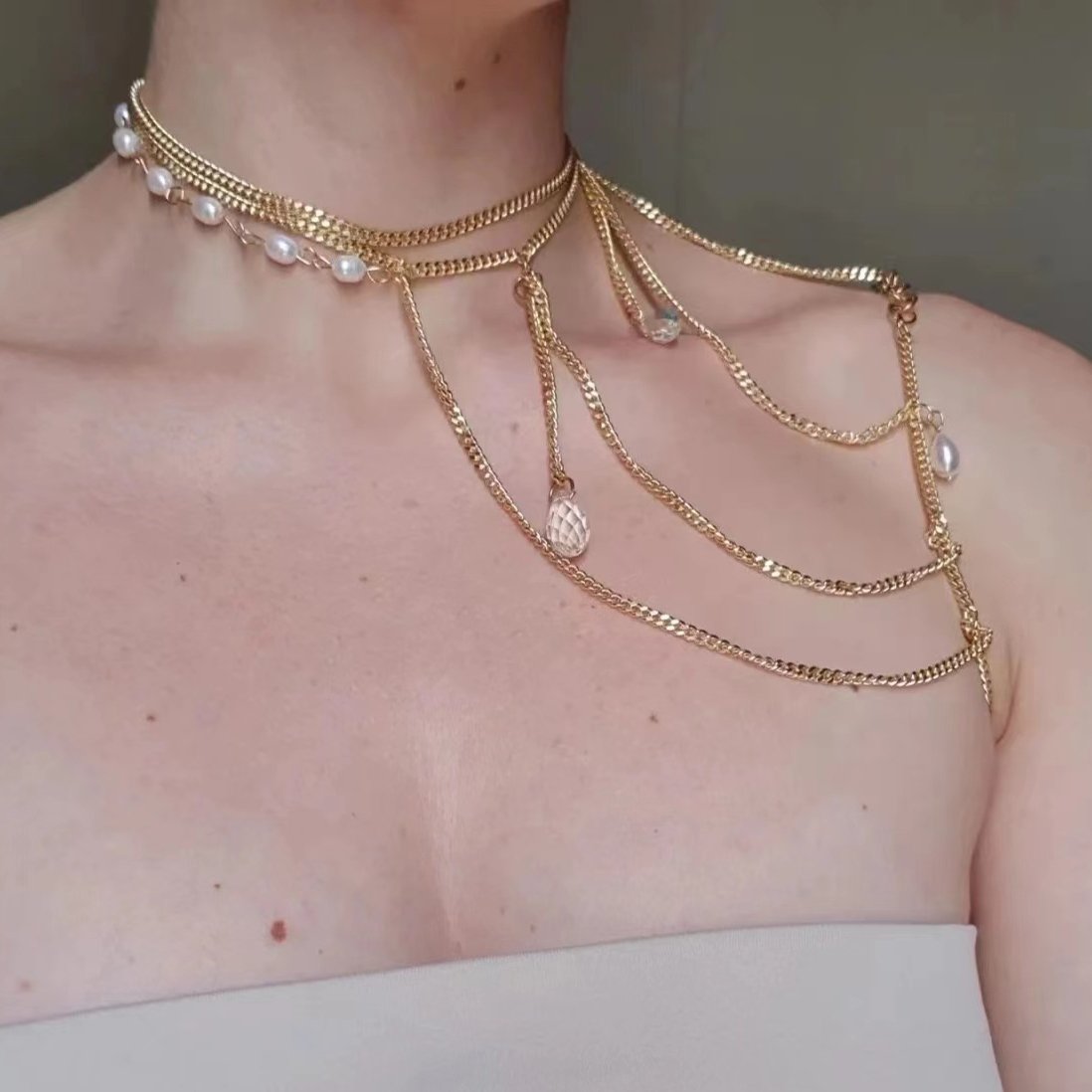 Fashion jewelry high quality pearl body chain for women