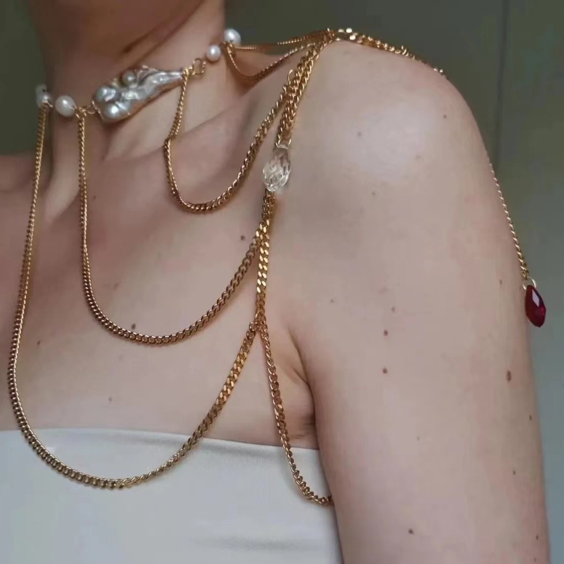 Fashion jewelry high quality pearl body chain for women