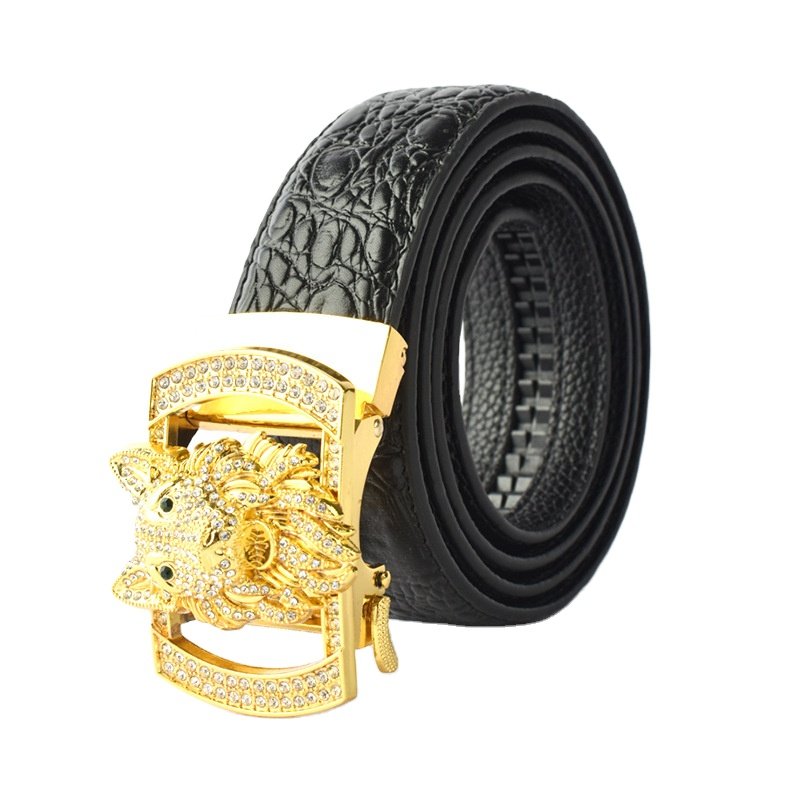 Men's Summer Business Belt with Wolf Coyote Head Alloy Automatic Buckle Fashionable PU Leather Individual Personality style
