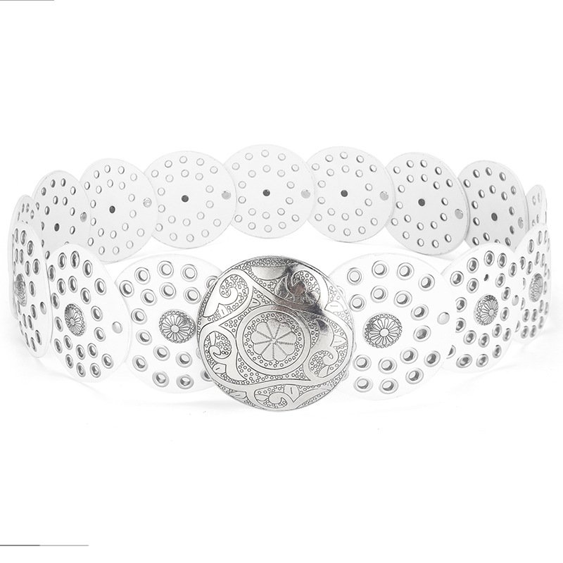 Wholesale Western Belts for Women Wide Hollow Disc Leather Belt Cowgirl Waist Belt for Jeans Dresses with Metal Buckle