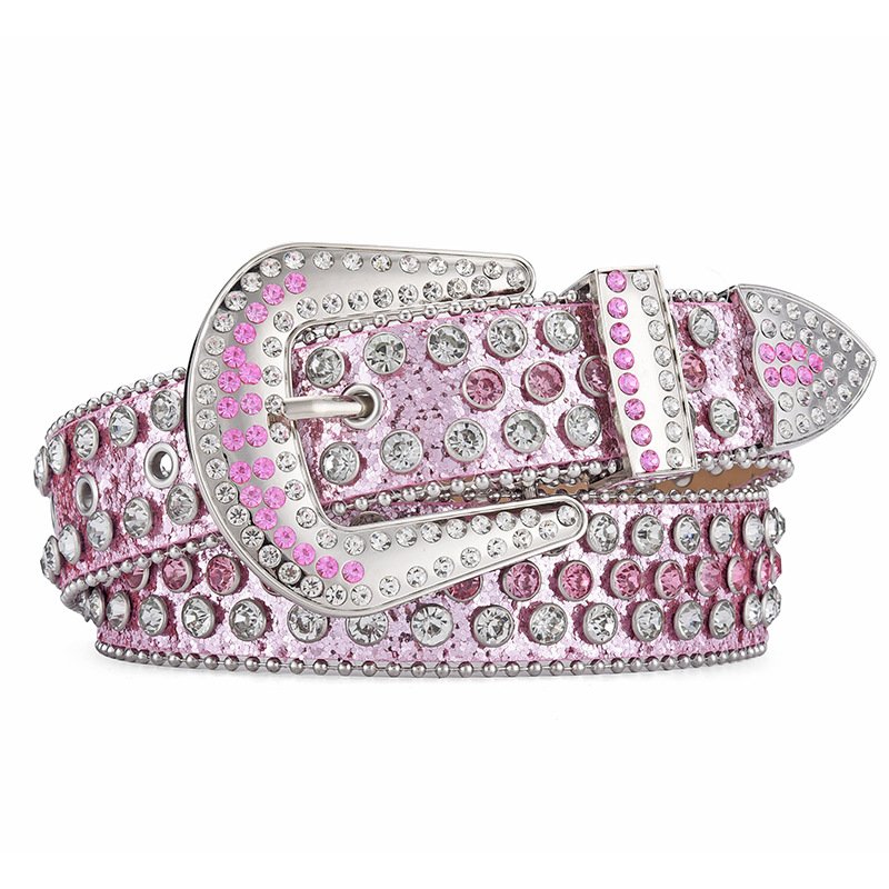 Simon Sparkle BB Custom Crystal Studded Rhinestone Belt for Men Bling Bling Diamond Cowboy for Women Fabric Belts Custom Buckle