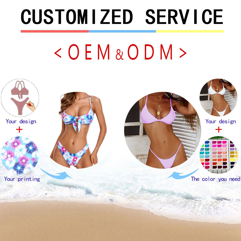 Custom New Black Sexy Cut Out Two Piece Bikini Beachwear Ring Chain Halter Swimsuit Women High Slit Thong Swimwear