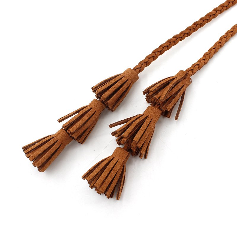 Fashion Women Solid Color Braided Tassel Belt 2024 New Boho Girls Thin Waist Rope Knit Belts For Dress Waistbands Accessories