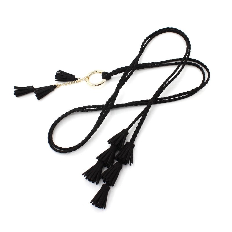 Fashion Women Solid Color Braided Tassel Belt 2024 New Boho Girls Thin Waist Rope Knit Belts For Dress Waistbands Accessories