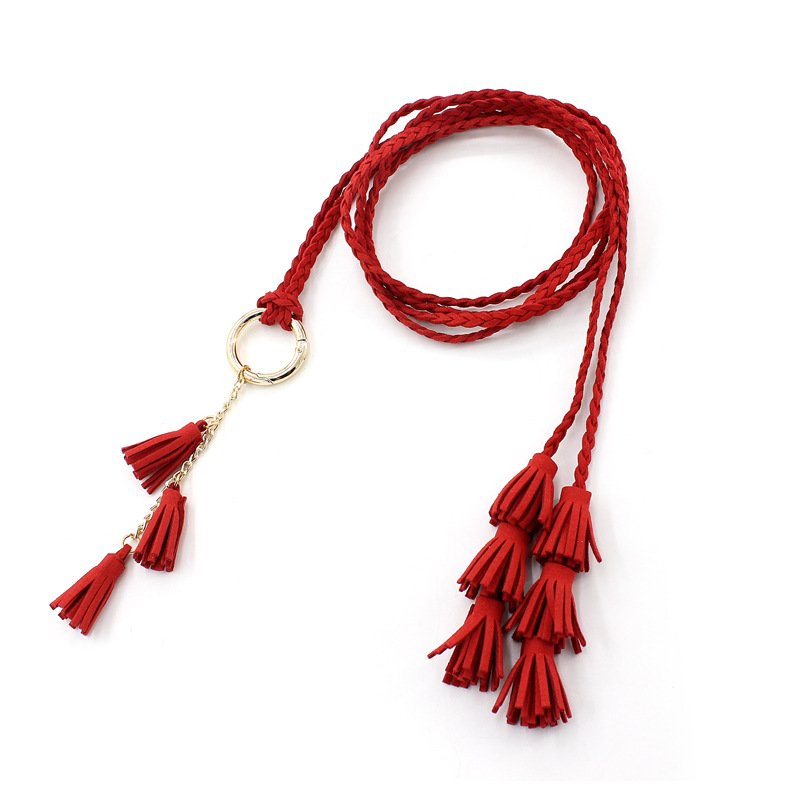 Fashion Women Solid Color Braided Tassel Belt 2024 New Boho Girls Thin Waist Rope Knit Belts For Dress Waistbands Accessories