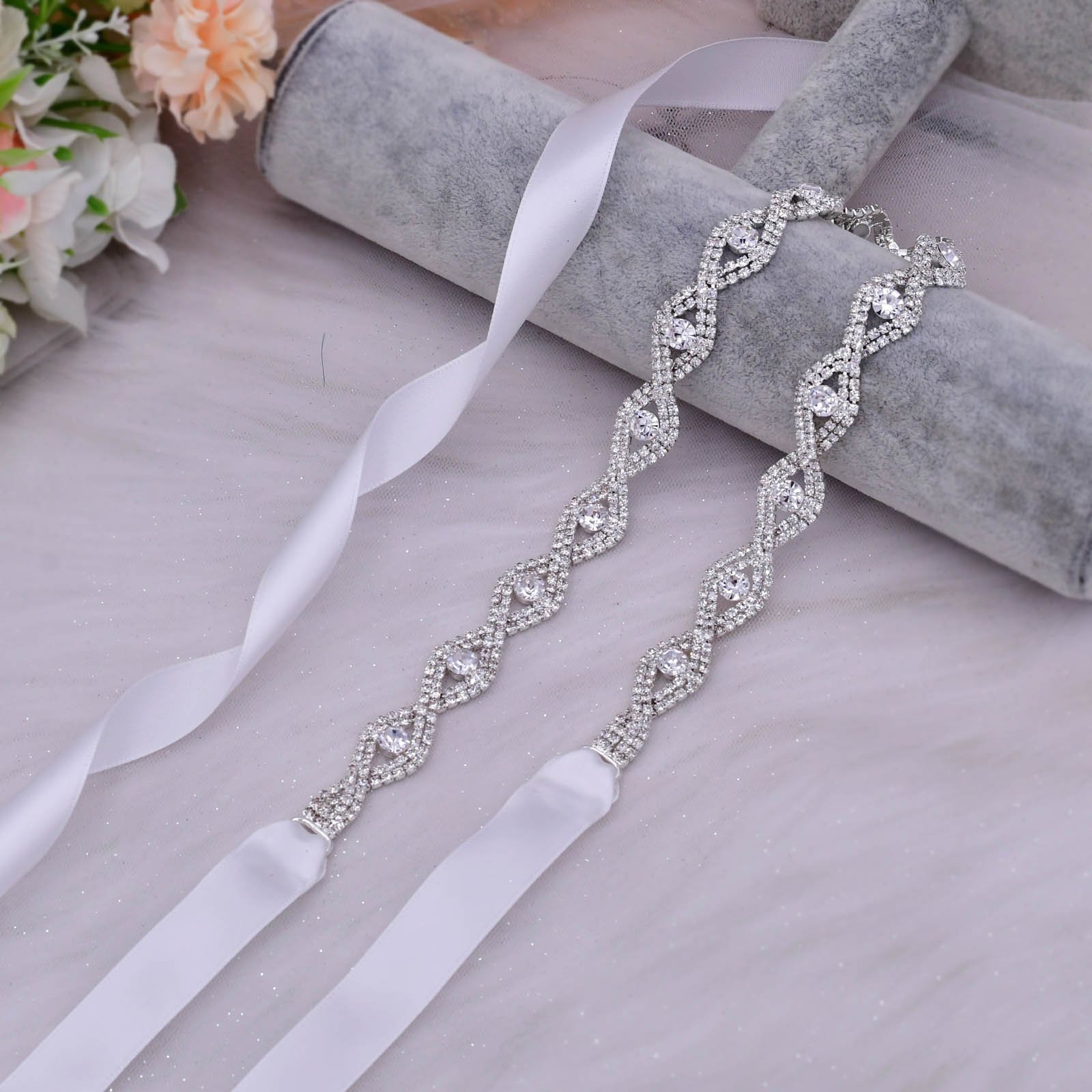 Alloy Garland Waist Jewelry belt crystal rhinestone Waist band with silk ribbon for bride wedding formal dress ornament