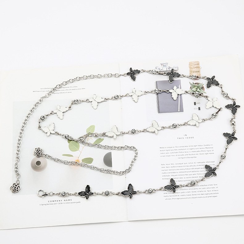 New Fashion Hot Sale Plus Size Metal Butterfly Rhinestone Chain Woman Dress Decorate Simple Waist Belts
