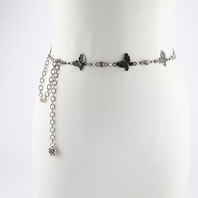 New Fashion Hot Sale Plus Size Metal Butterfly Rhinestone Chain Woman Dress Decorate Simple Waist Belts