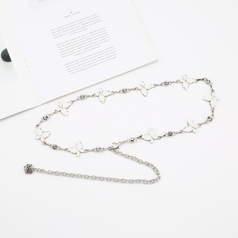 New Fashion Hot Sale Plus Size Metal Butterfly Rhinestone Chain Woman Dress Decorate Simple Waist Belts